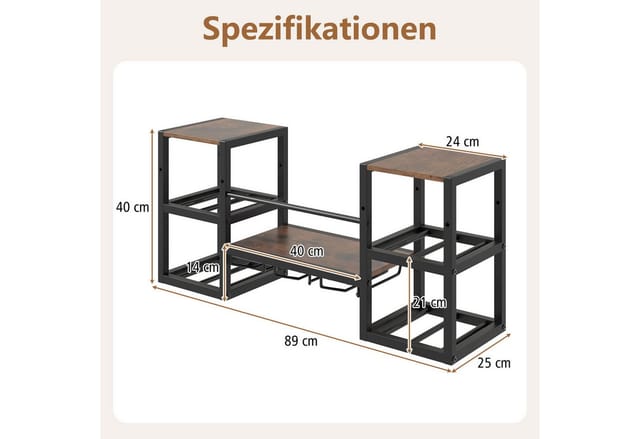 Costway Weinregal Wand Holz 8 Flaschen 9 Weingläser Industrial