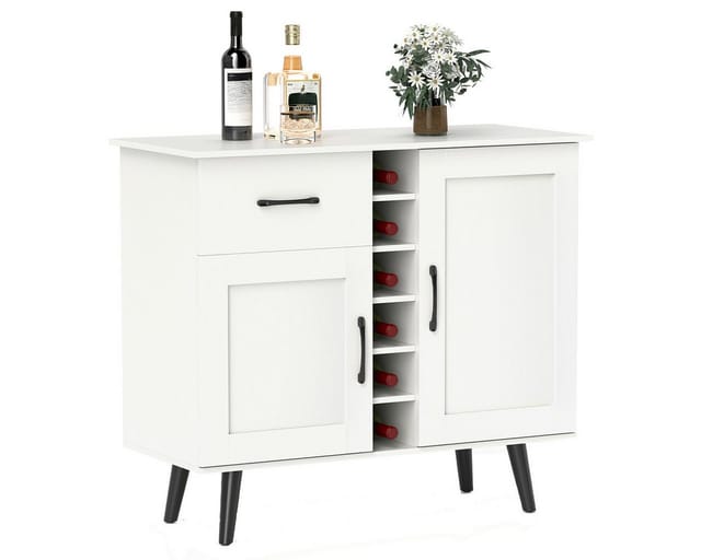 Costway Sideboard Holz Weiß 90 x 40 x 79 cm 2 Türen Weinregal