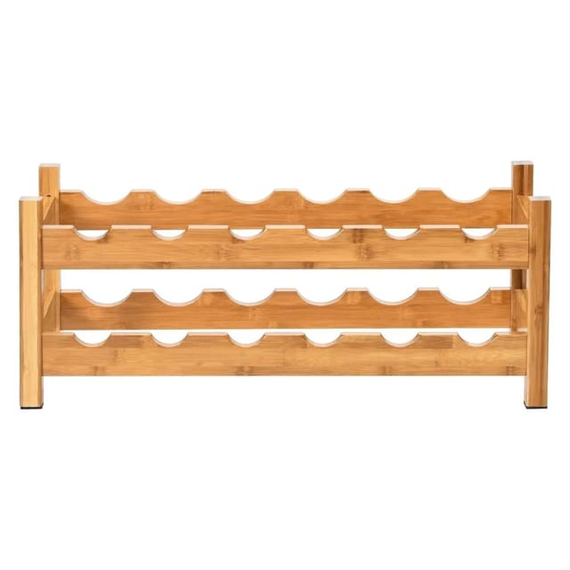 Costway Weinregal Bambus 2 Etagen 12 Flaschen Natur 62 x 24 x 25 cm