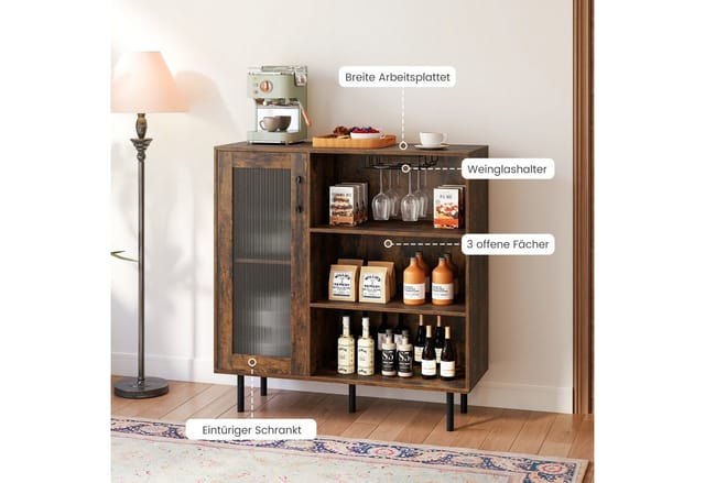 Costway Sideboard Holz Vintage 95 x 35 x 98 cm Verstellbarer Weinregal