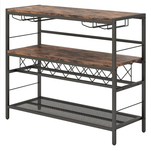 Costway Hausbar Schrank Rustikales Braun 4 Ebenen 7 Flaschen
