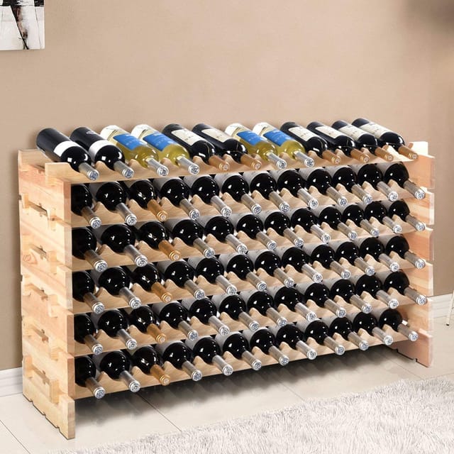 Costway Weinregal Holz Stapelbar 72 Flaschen 119 x 29 x 72 cm