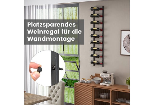 Costway Weinregal Wand Metall 9 Flaschen Schwarz Industrial