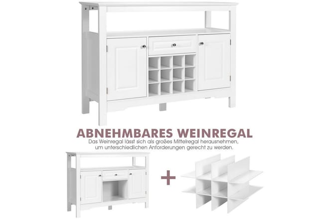 Costway Sideboard Weiß 116 x 40 x 82 cm Türen Schubladen