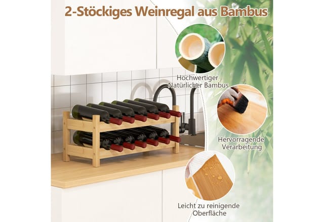 Costway Weinregal Bambus 12 Flaschen Natur 60,5 x 24 x 25 cm