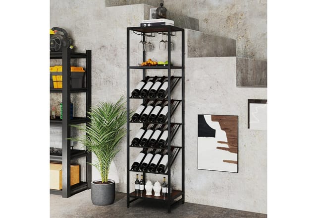 Costway Weinregal Metall 16 Flaschen Schwarz Schmal