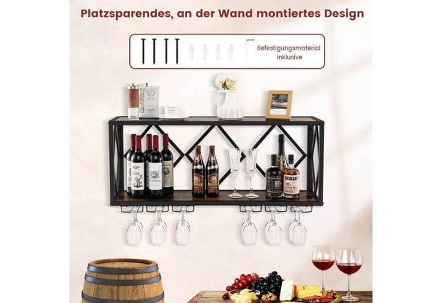 Costway Weinregal Wand 2 Ebenen 6 Weingläser Industrial