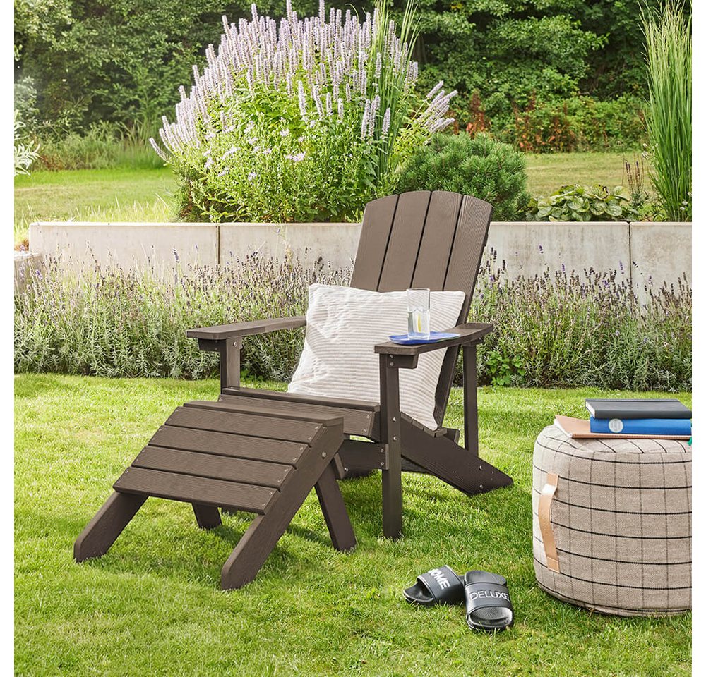 HOME DELUXE Gartenstuhl FAREA inkl. Hocker – Schwarz- Braun Bild 3
