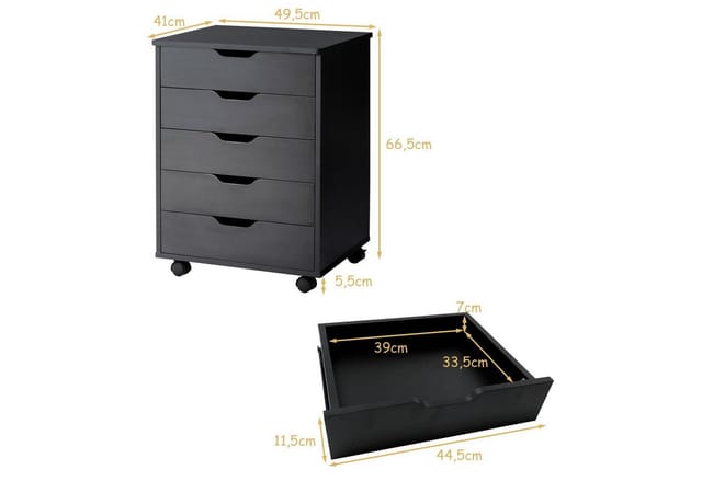 Costway Rollcontainer 5 Schubladen mit Rädern Schwarz