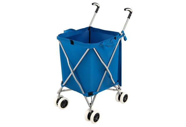 Costway Faltbarer Einkaufstrolley mit Rädern Blau Kapazität 90 L/55 kg