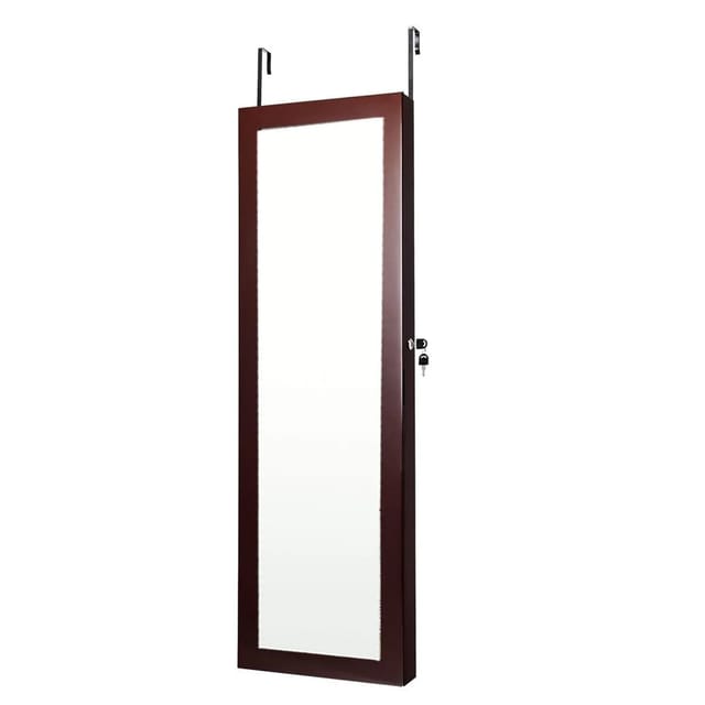 Costway Schmuckschrank mit Ganzkörperspiegel für Ringe 120 cm Braun
