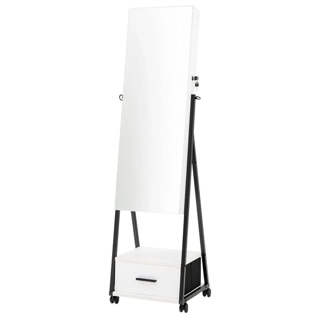 Costway Schmuckschrank mit Spiegel & Schublade Weiß