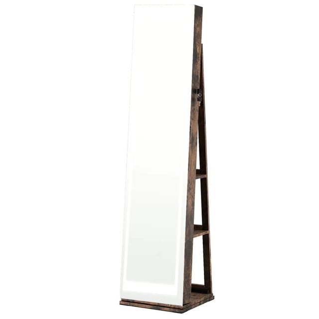 Costway Schmuckschrank mit Beleuchtung mit Make-Up-Spiegel Braun