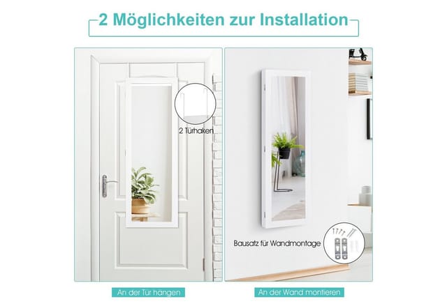 Costway Schmuckschrank mit Ganzkörperspiegel und Schminkspiegel Weiß