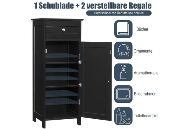 Costway Badezimmerschrank Schmal Schwarz 35 x 30 x 88 cm