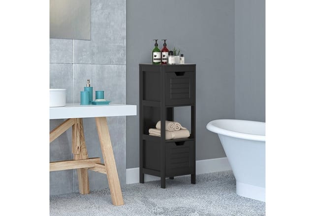 Costway Badezimmerschrank mit 2 Schubladen Schwarz 30 x 30 x 89 cm