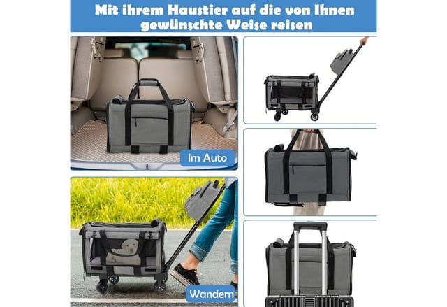 Costway Transportbox Katze Klappbare Reisebox für Haustiere Grau