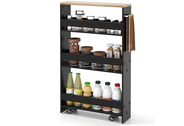Costway 4 Etagen Küchenwagen Badregal Schwarz 47.5 x 13 x 80.5 cm