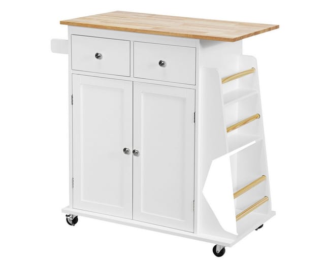 Costway Küchenwagen mit Arbeitsplatte mit Verstellbarem Regal Weiß