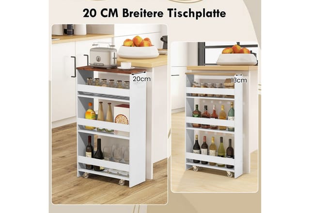 Costway 4 Etagen Küchenwagen Badregal Weiß & Braun 47.5 x 20 x 80.5 cm