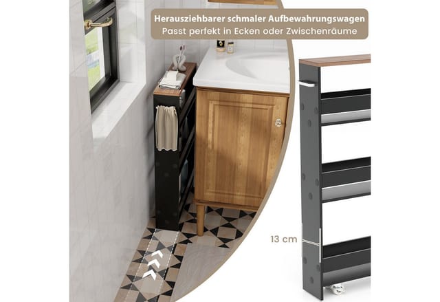 Costway 4 Etagen Küchenwagen Badregal Vintagebraun 47.5 x 13 x 80.5 cm