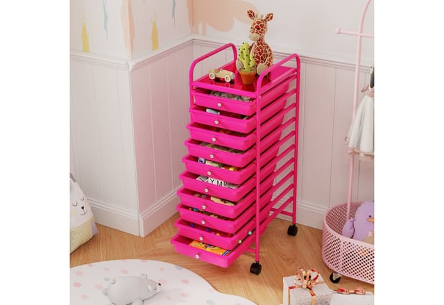 Costway Rollwagen mit Schubladen Rollcontainer Badrollwagen Hot Pink