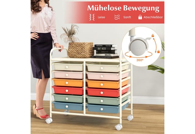 Costway Rollwagen mit 12 Stapelbaren Schubladen Badrollwagen Macaron
