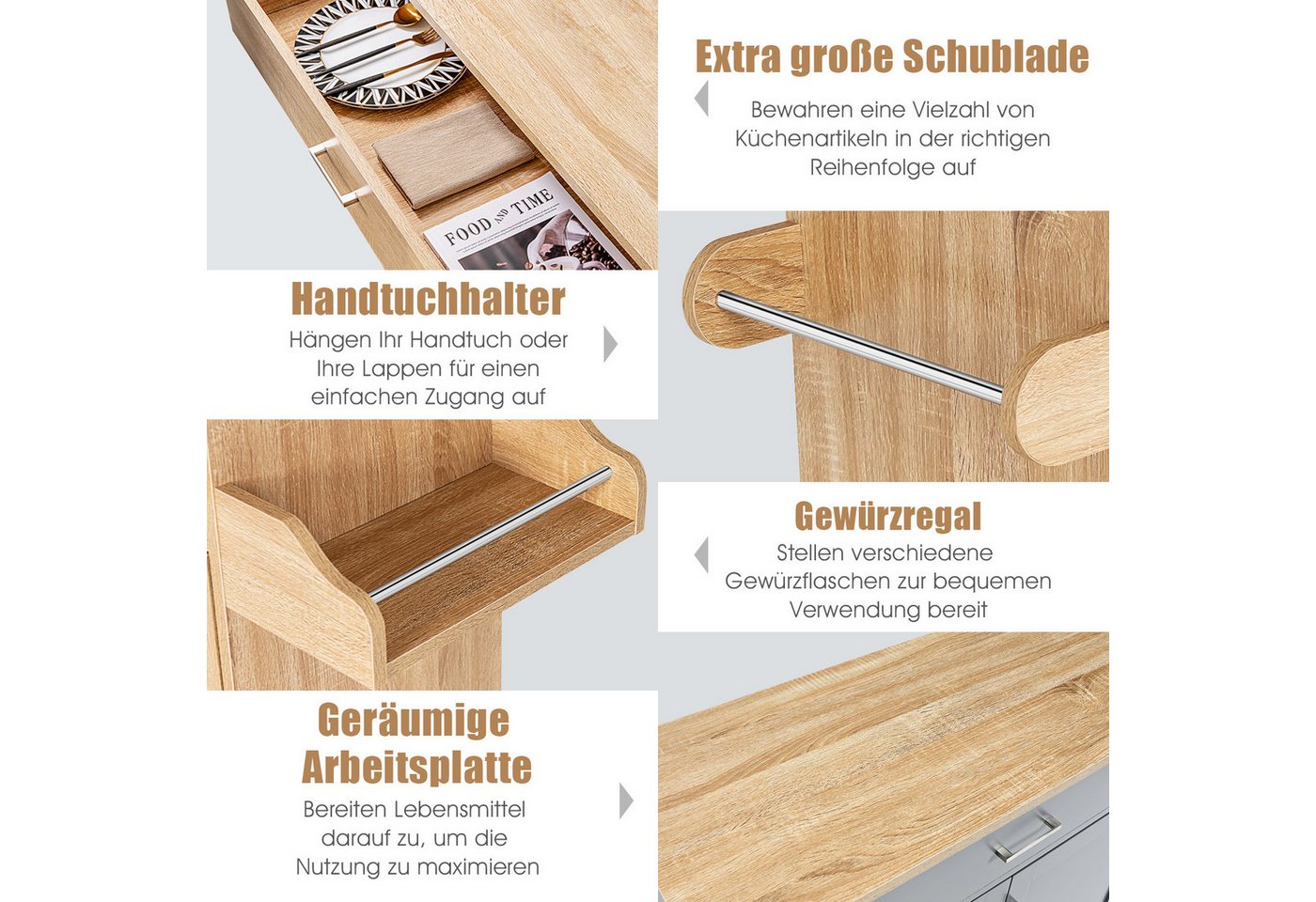 Costway Küchenwagen mit Rollen Aus Holz Natur 116 x 40 x 85 cm Bild 2