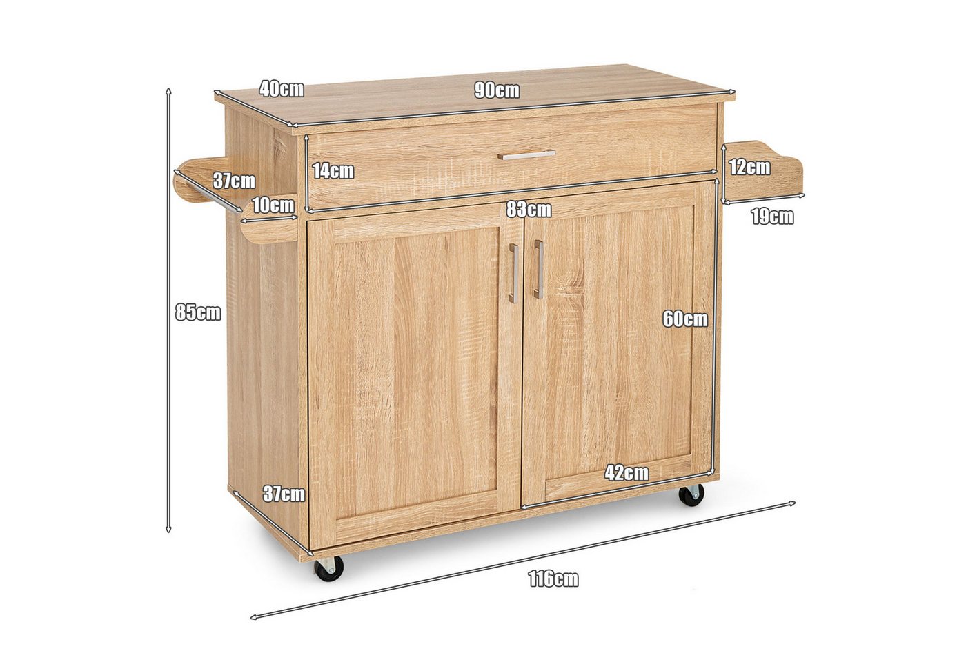 Costway Küchenwagen mit Rollen Aus Holz Natur 116 x 40 x 85 cm Bild 5