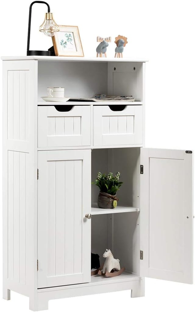 Costway Badezimmerschrank 2 Schubladen Weiß