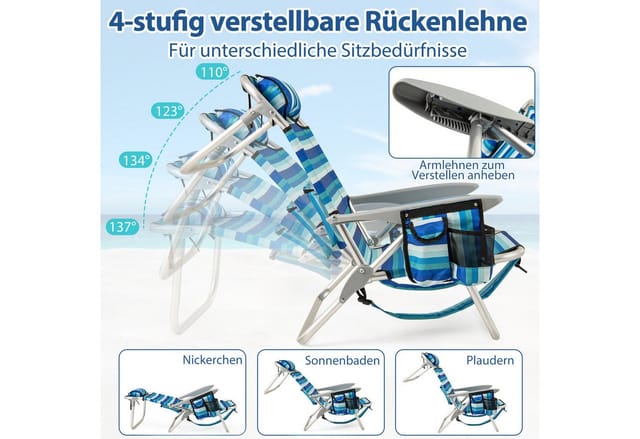Costway Strandstuhl Klappbar mit Kühltasche & Schultergurten 2 Stühle