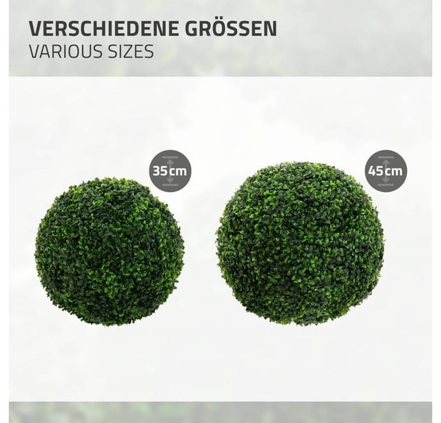 ML-Design 2x Künstliche Buchsbaumkugel Groß Ø35 cm Grün aus Kunststoff