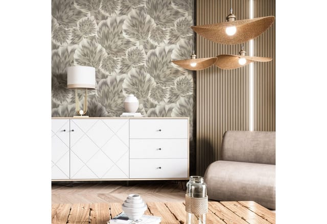 Newroom Vliestapete Petricca Taupe Blumen Natur Strukturiert FSC®