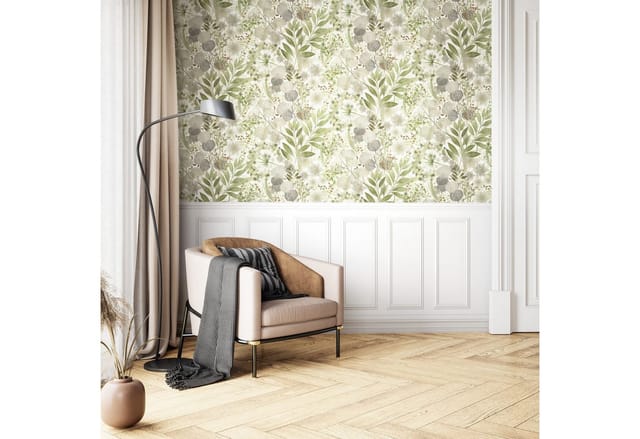Newroom Vliestapete Amelle Hellgrün Blumen Natur Strukturiert FSC®