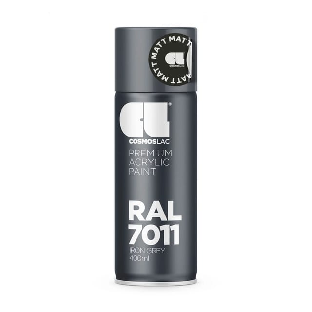 COSMOS LAC Acryllack Sprühdose in Vielen RAL Farbtönen 400ml Spraydose Perfekt für DIY Upcycling RAL 7011 Eisengrau Matt
