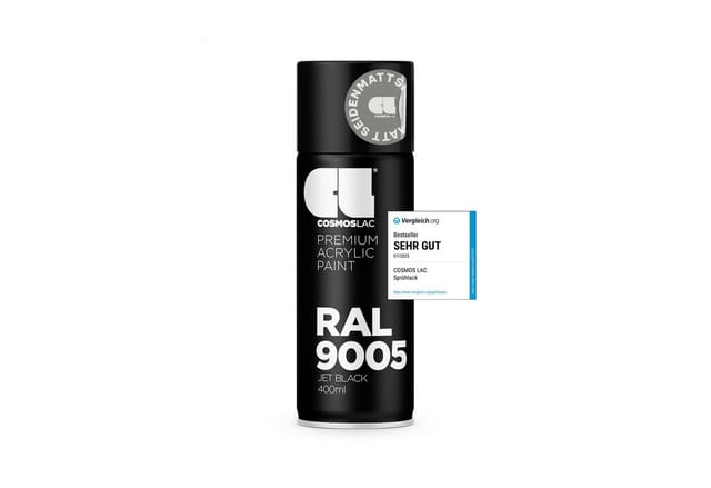 COSMOS LAC Acryllack Sprühdose in Vielen RAL Farbtönen 400ml Spraydose Perfekt für DIY Upcycling RAL 9005 Schwarz seidenmatt
