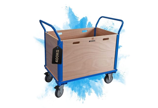 PROREGAL Profi Transportwagen Handwagen Materialwagen Plattformwagen Mit Abnehmbaren Holzwänden HxBxT 102x113x60cm Traglast 400kg Lichtblau