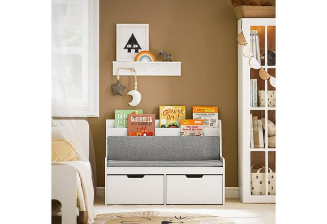 SoBuy Kinder Sitzbank mit Bücherregal und Aufbewahrungsbox Schuhbank Weiß 100x70x45cm KMB66-W