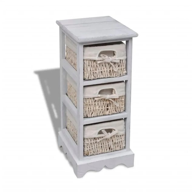 vidaXL Holz-Schränkchen mit 3 Flechtkörben Weiß 240796