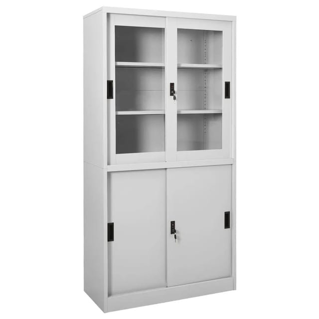 vidaXL Büroschrank mit Schiebetür Hellgrau 90x40x180 cm Stahl 335963