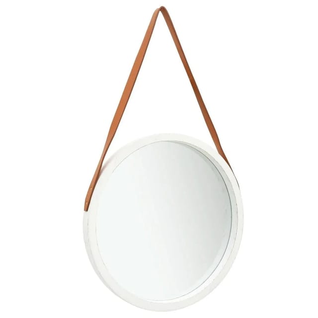 vidaXL Wandspiegel mit Gürtel 50 cm Weiß 320364