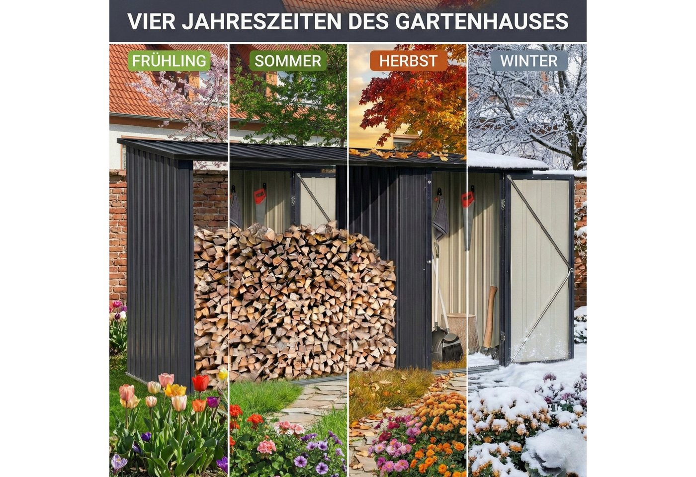 Albatros Gerätehaus M Geräteschuppen mit Holzunterstand 2.3m³ Verzinktes Metall in Anthrazit