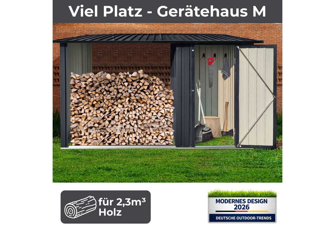 Albatros Gerätehaus M Geräteschuppen mit Holzunterstand 2.3m³ Verzinktes Metall in Anthrazit Bild 2