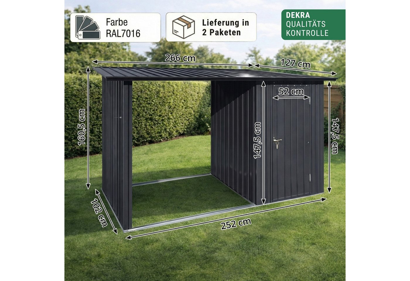 Albatros Gerätehaus M Geräteschuppen mit Holzunterstand 2.3m³ Verzinktes Metall in Anthrazit Bild 3