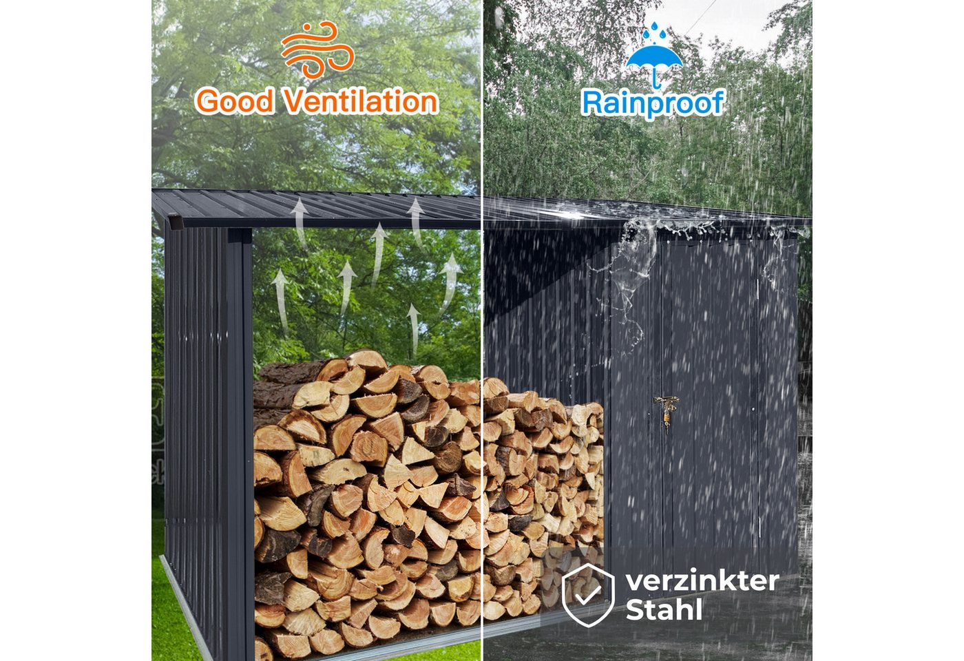 Albatros Gerätehaus M Geräteschuppen mit Holzunterstand 2.3m³ Verzinktes Metall in Anthrazit Bild 4