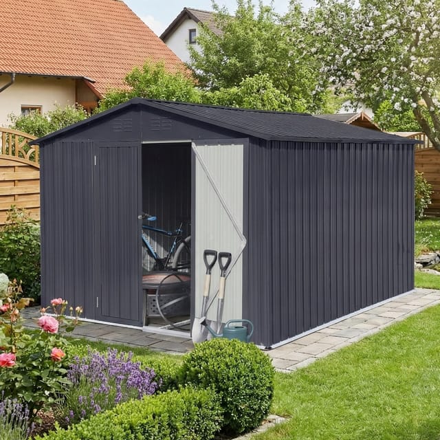 Albatros Gerätehaus XXL Verzinktes Metall in Anthrazit Inkl. Schloss & Werkzeughaken Wetterfester Geräteschuppen