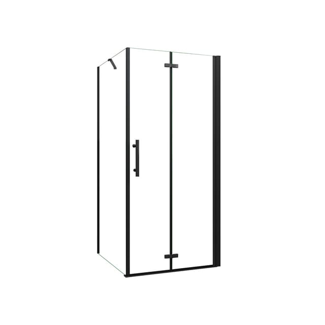 AICA Duschkabine B.85xH.195cm mit B.70xH.195cm Seitenwand 6mm Klares ESG Schwarzer Duschwand Duschabteilung Falttür 50cm Stabilisierungsstangen
