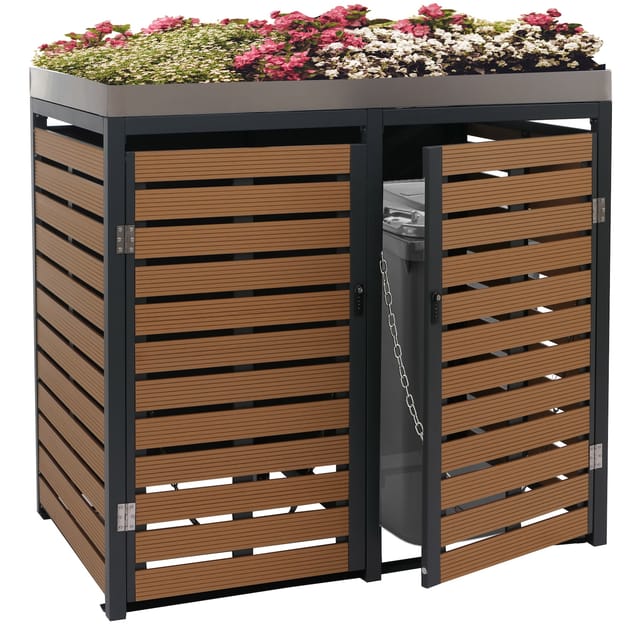 MCW Mülltonnenverkleidung K14 Teak-Optik 124x134x84cm