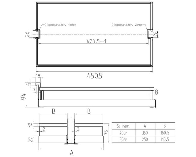 Kesseböhmer Einhängetablar ARENA Style Anthrazit 400 mm Passend für DISPENSA-X Junior Swing