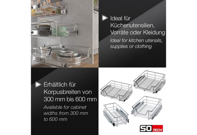 SOTECH Drahtkorbauszug für Schrankbreite 300 mm mit SoftClose